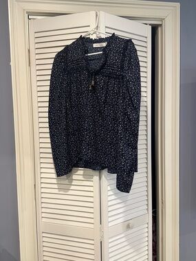 Floral Tie-Neck Blouse - Navy